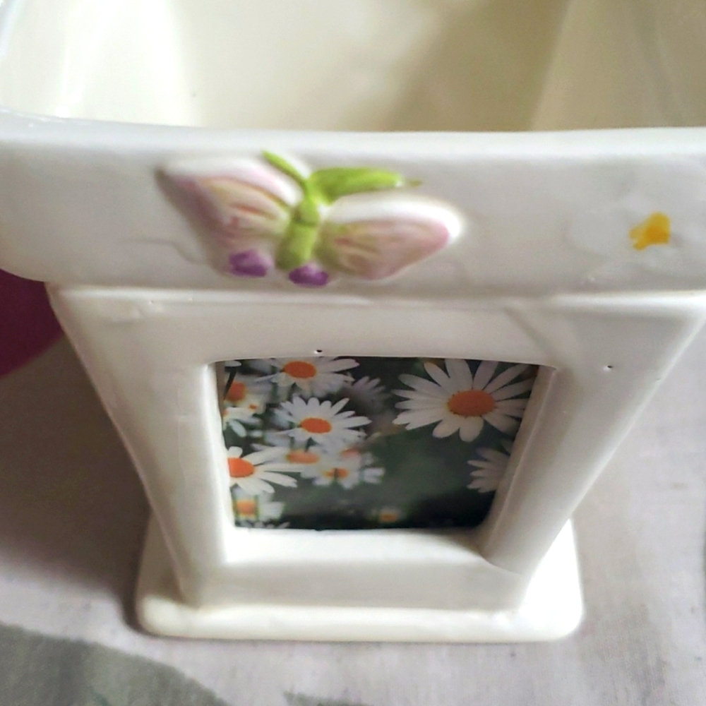 Ceramic flower pot with photo insert